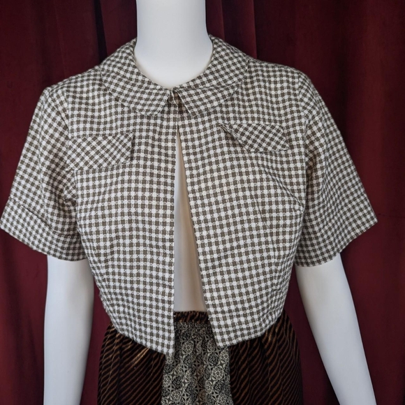 Jane Hunter Sweaters - True Vintage 50's Jane Hunter Brown & White Gingham Short Sleeve Bolero